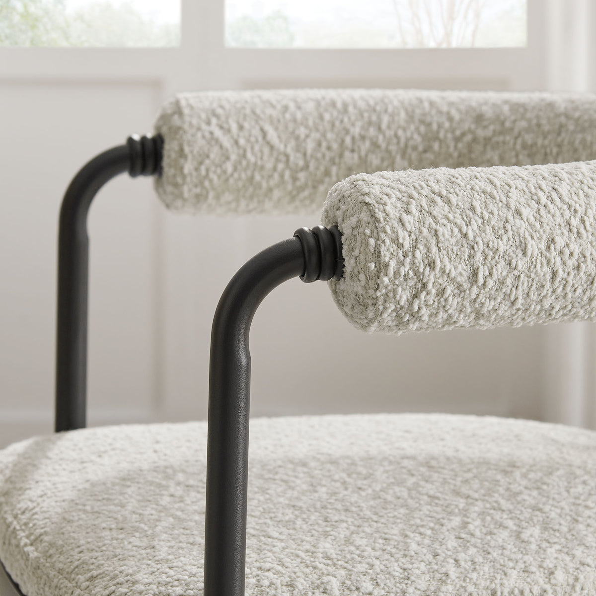 Turin Curved Back Boucle and Metal Dining Accent Chair - Black Pearl