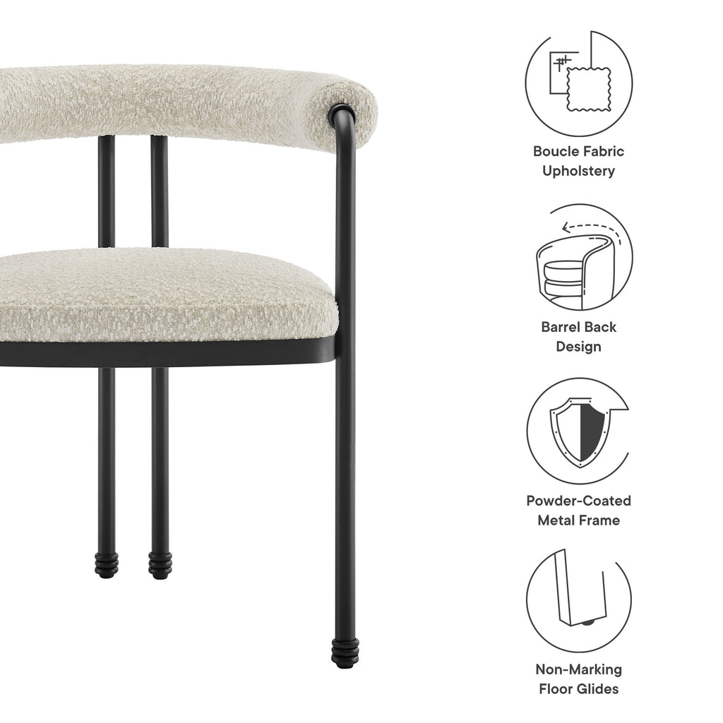 Turin Curved Back Boucle and Metal Dining Accent Chair - Black Pearl