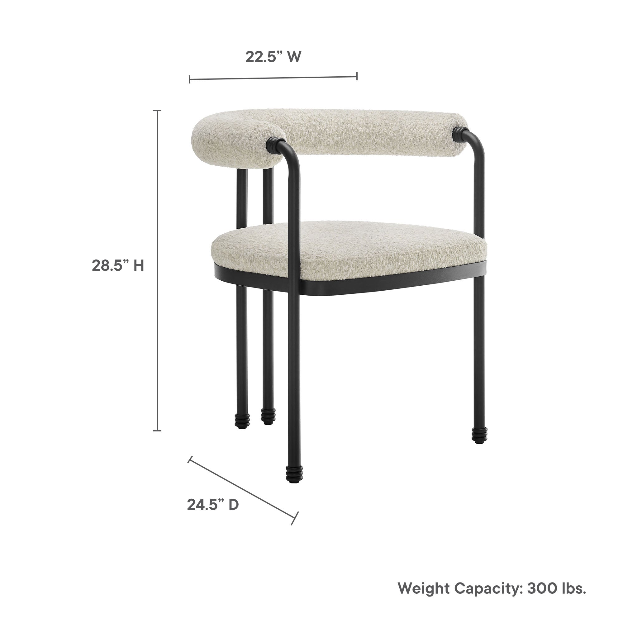 Turin Curved Back Boucle and Metal Dining Accent Chair - Black Pearl