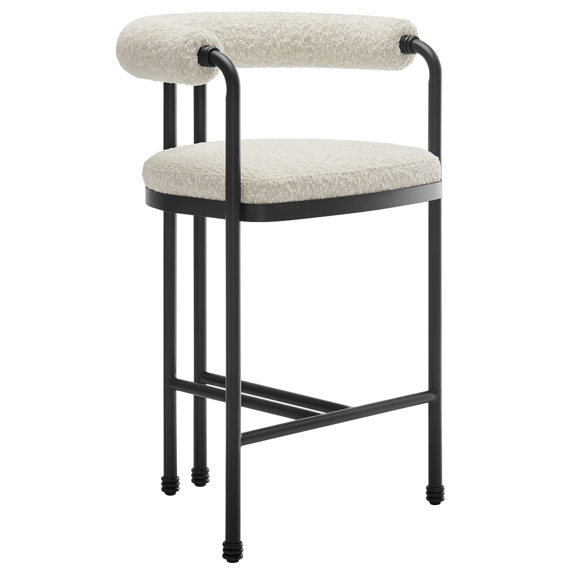 Turin Curved Back Boucle and Metal Counter Stool - Black Pearl