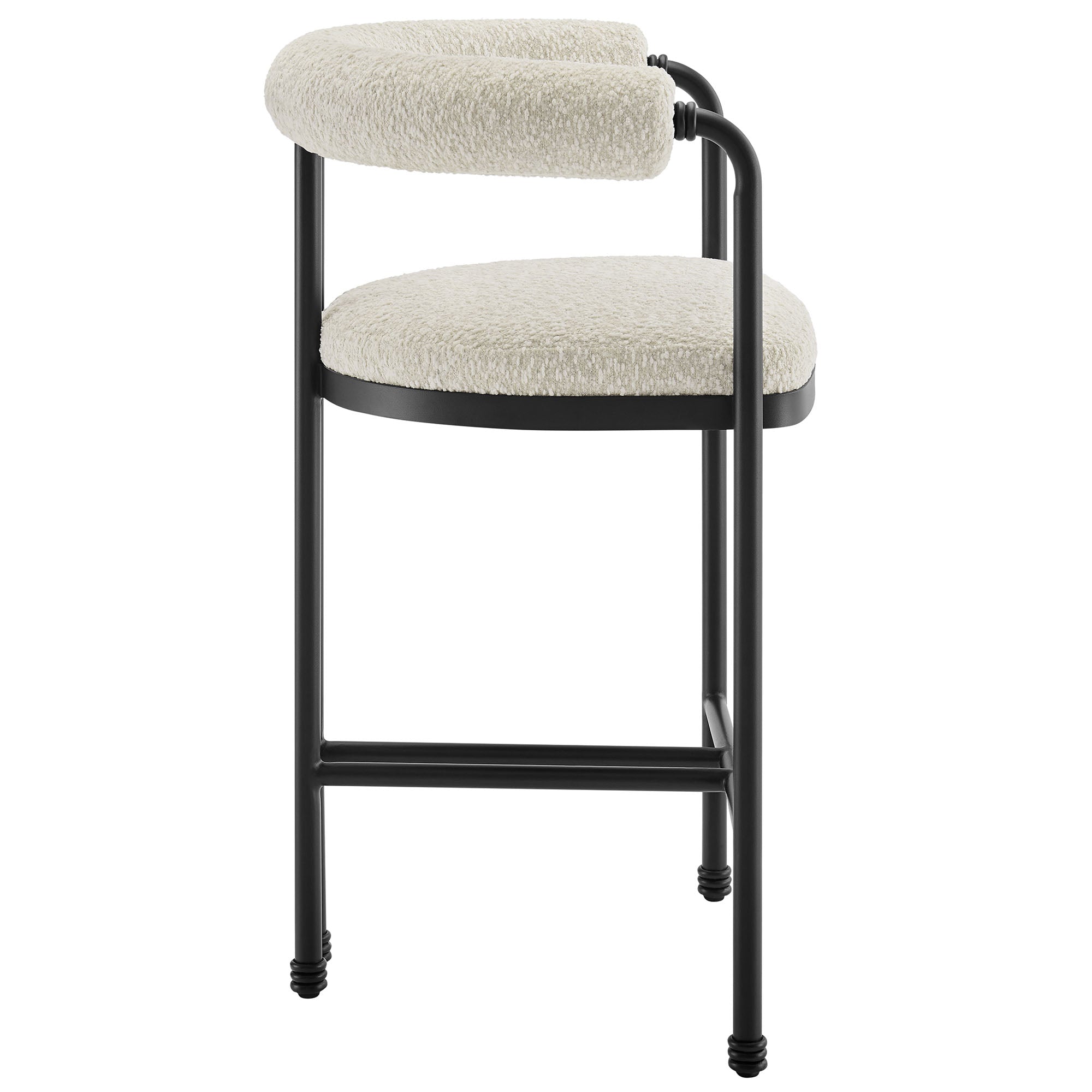 Turin Curved Back Boucle and Metal Counter Stool - Black Pearl