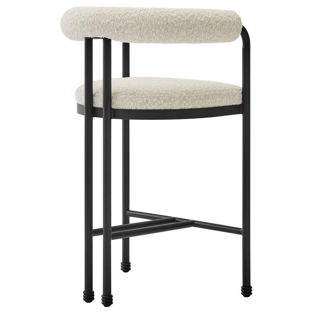 Turin Curved Back Boucle and Metal Counter Stool - Black Pearl