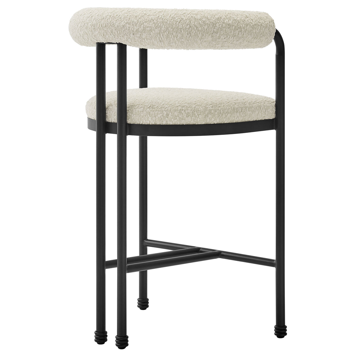 Turin Curved Back Boucle and Metal Counter Stool - Black Pearl