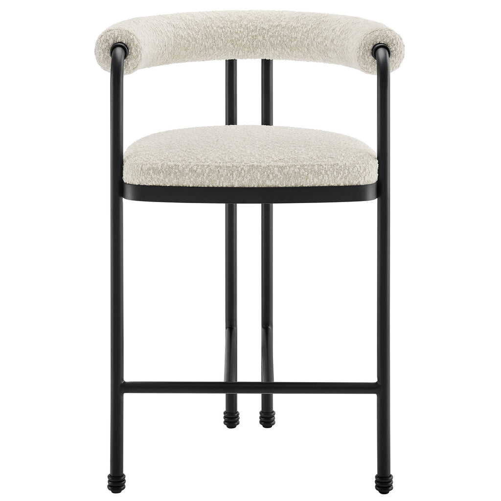 Turin Curved Back Boucle and Metal Counter Stool - Black Pearl
