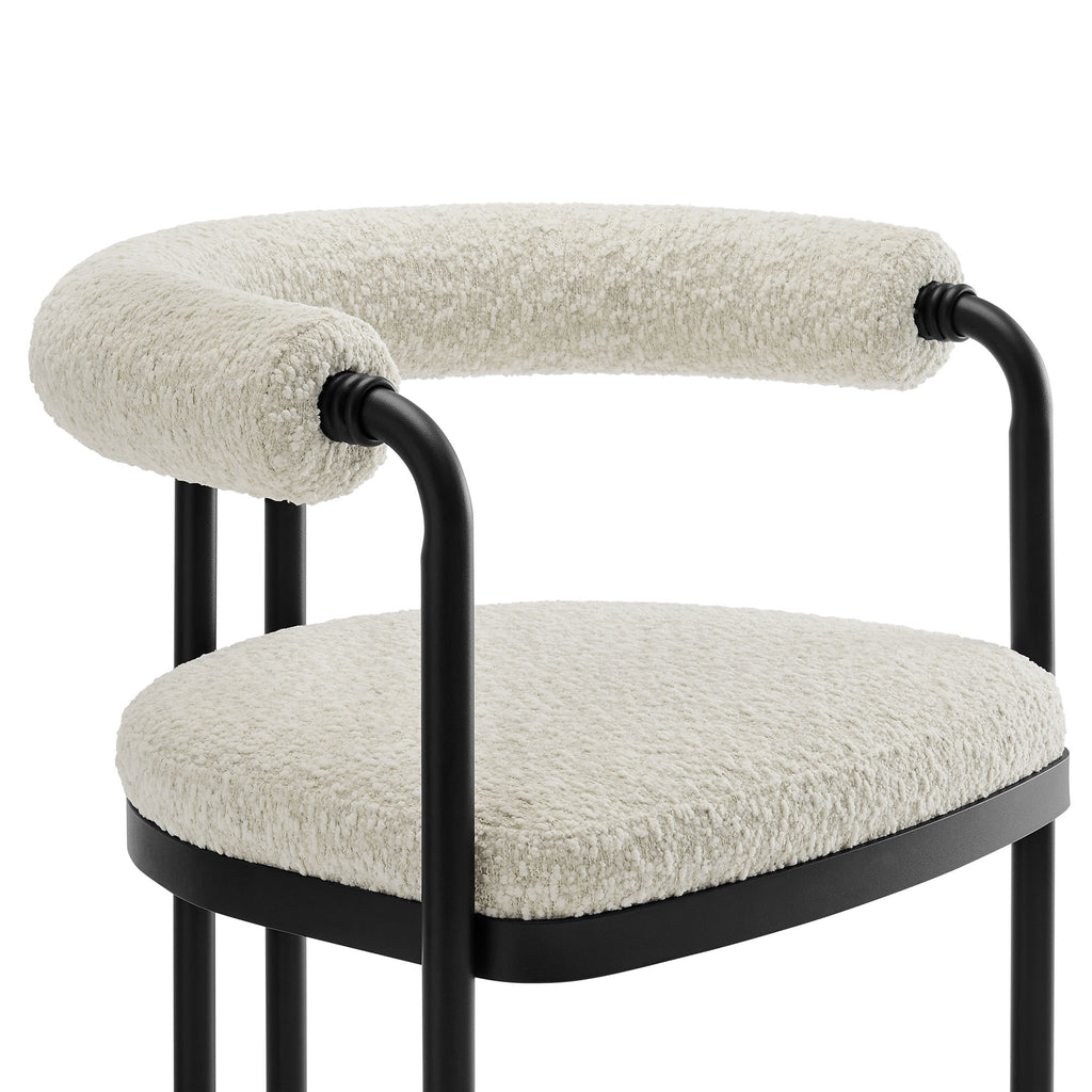 Turin Curved Back Boucle and Metal Counter Stool - Black Pearl
