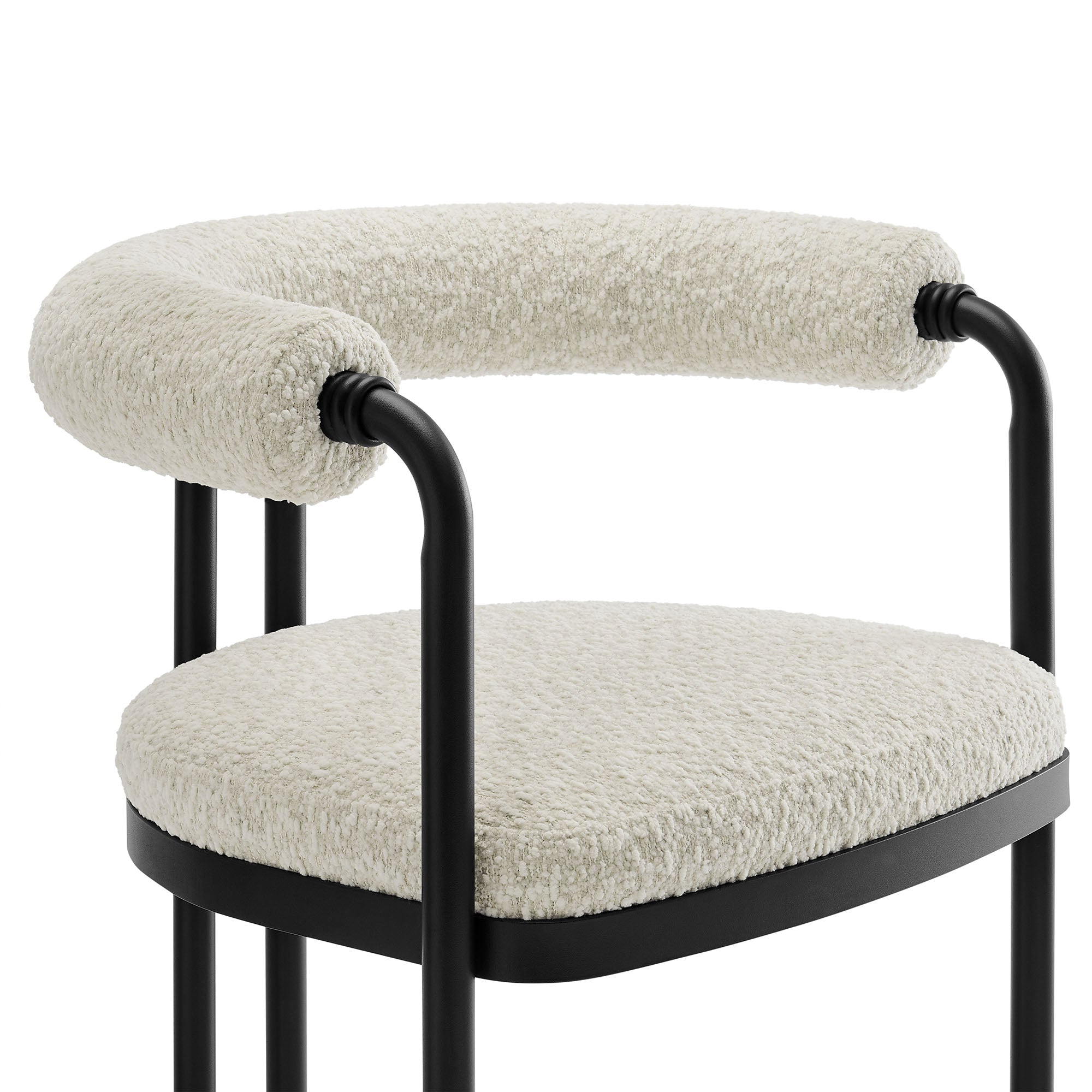 Turin Curved Back Boucle and Metal Counter Stool - Black Pearl