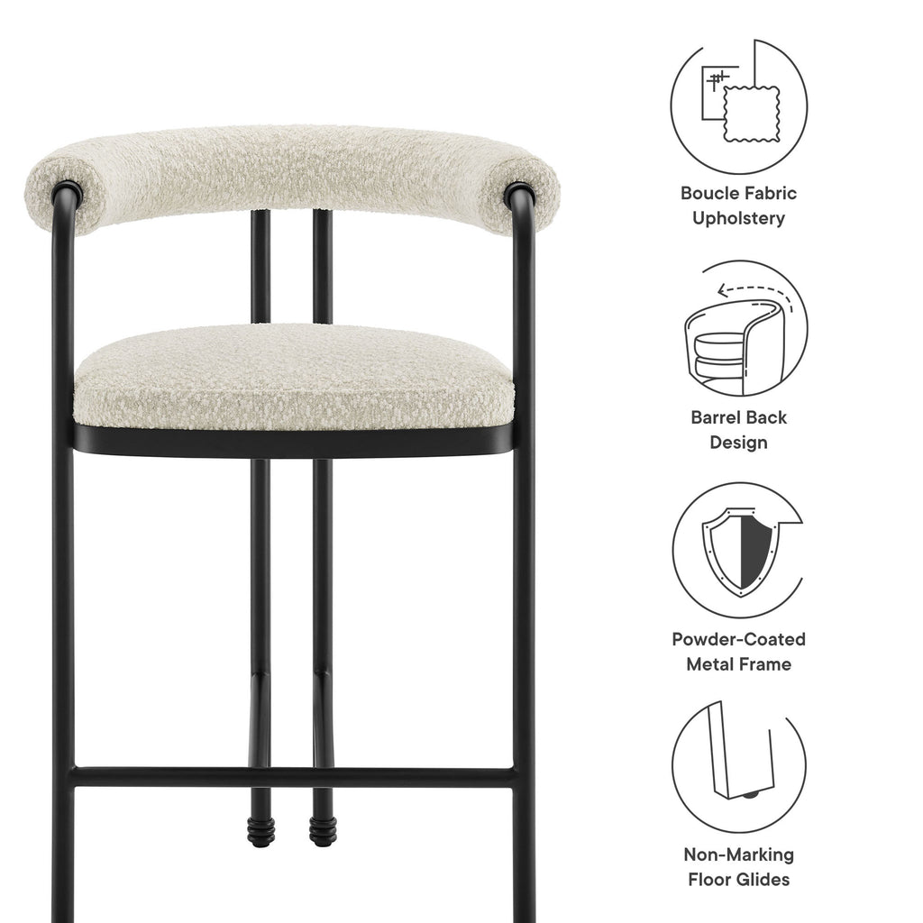 Turin Curved Back Boucle and Metal Counter Stool - Black Pearl