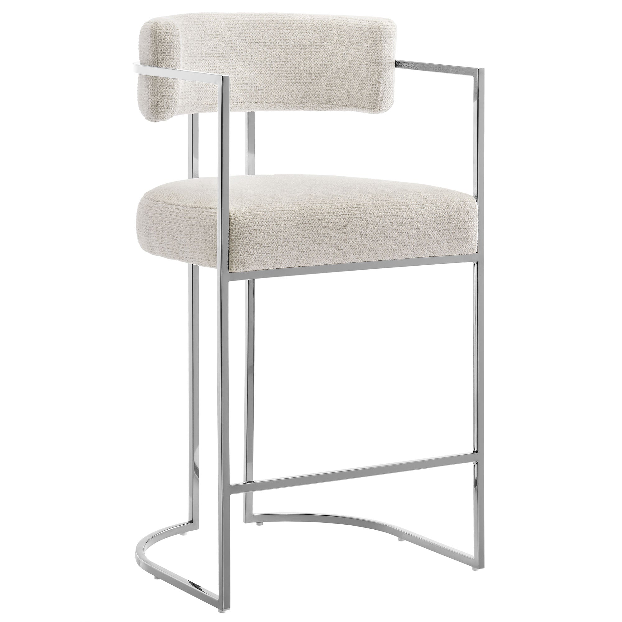 Huron Curved Back Fabric and Metal Counter Stool - Silver Cream
