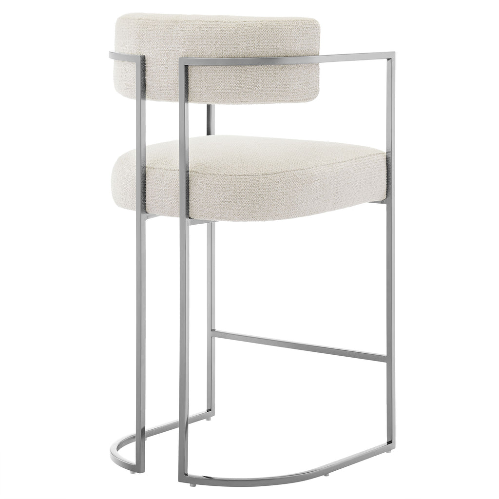 Huron Curved Back Fabric and Metal Counter Stool - Silver Cream