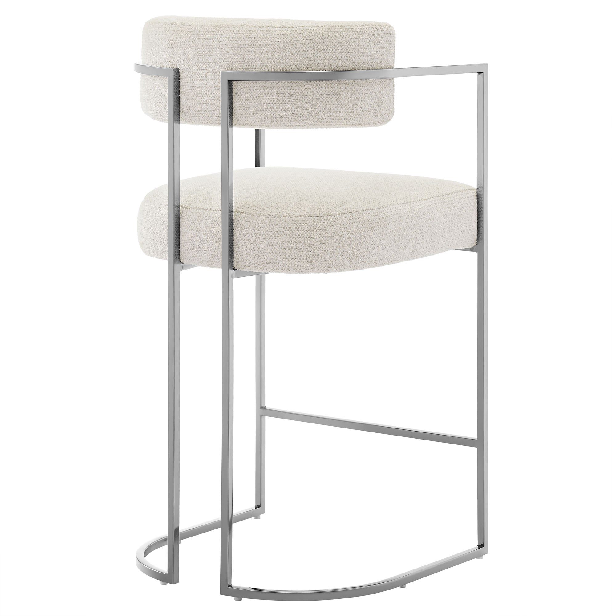 Huron Curved Back Fabric and Metal Counter Stool - Silver Cream