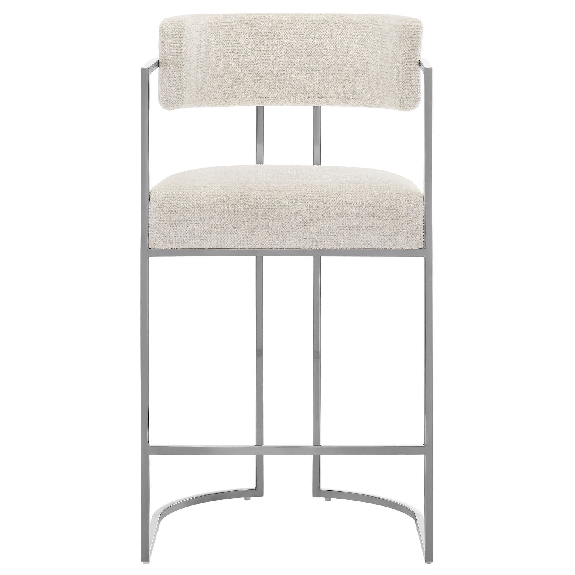 Huron Curved Back Fabric and Metal Counter Stool - Silver Cream