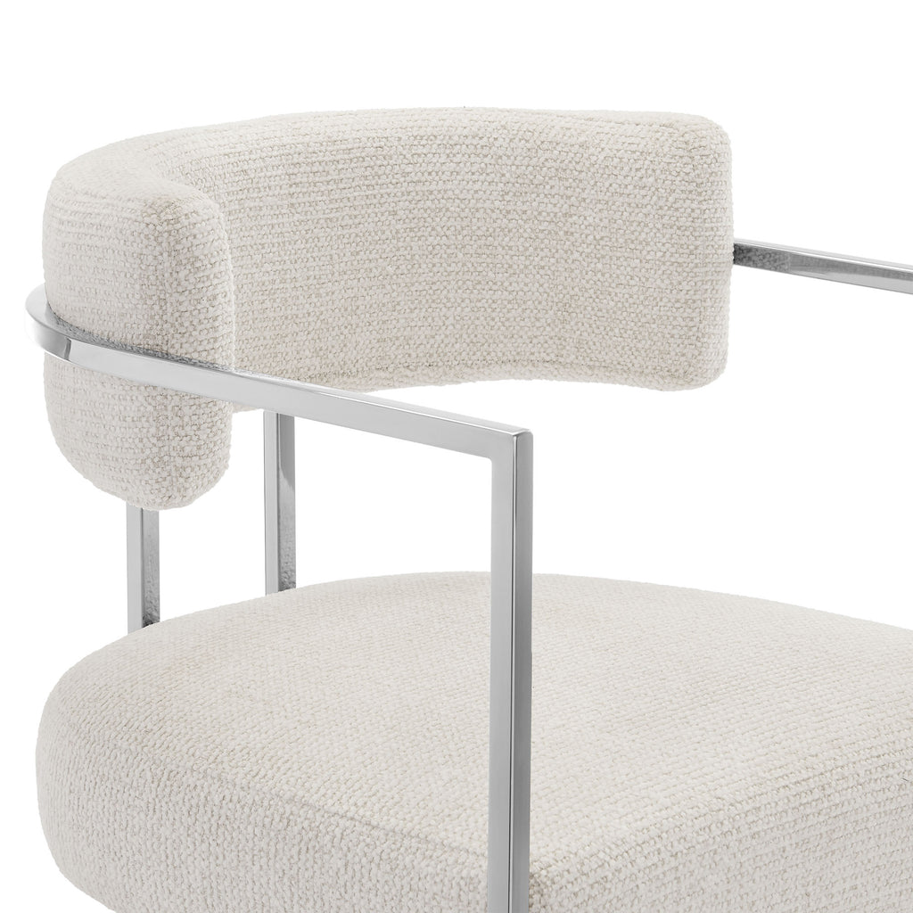 Huron Curved Back Fabric and Metal Counter Stool - Silver Cream