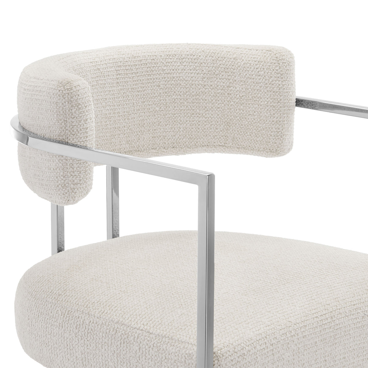 Huron Curved Back Fabric and Metal Counter Stool - Silver Cream
