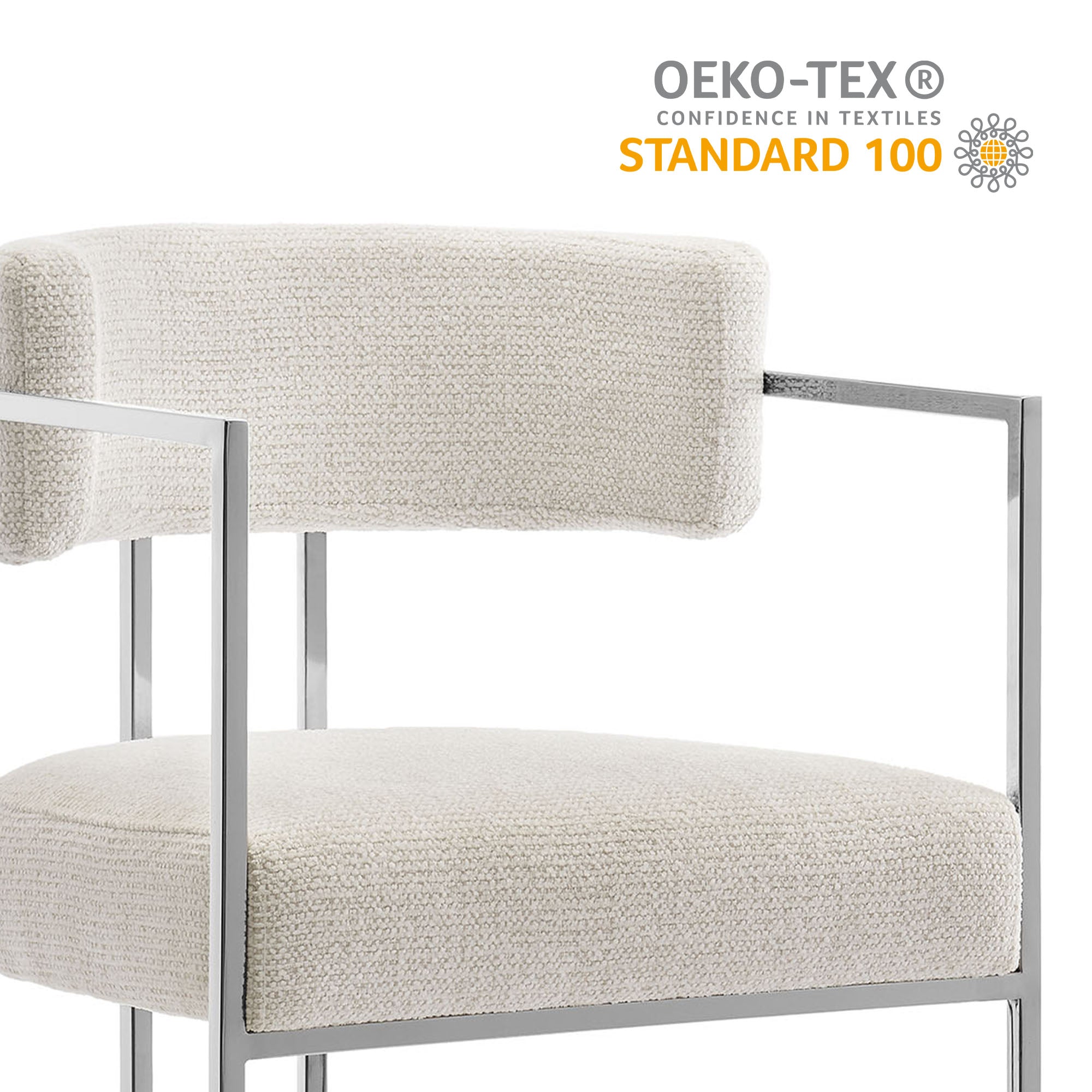 Huron Curved Back Fabric and Metal Counter Stool - Silver Cream