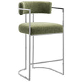 Huron Curved Back Fabric and Metal Counter Stool - Silver Leaf