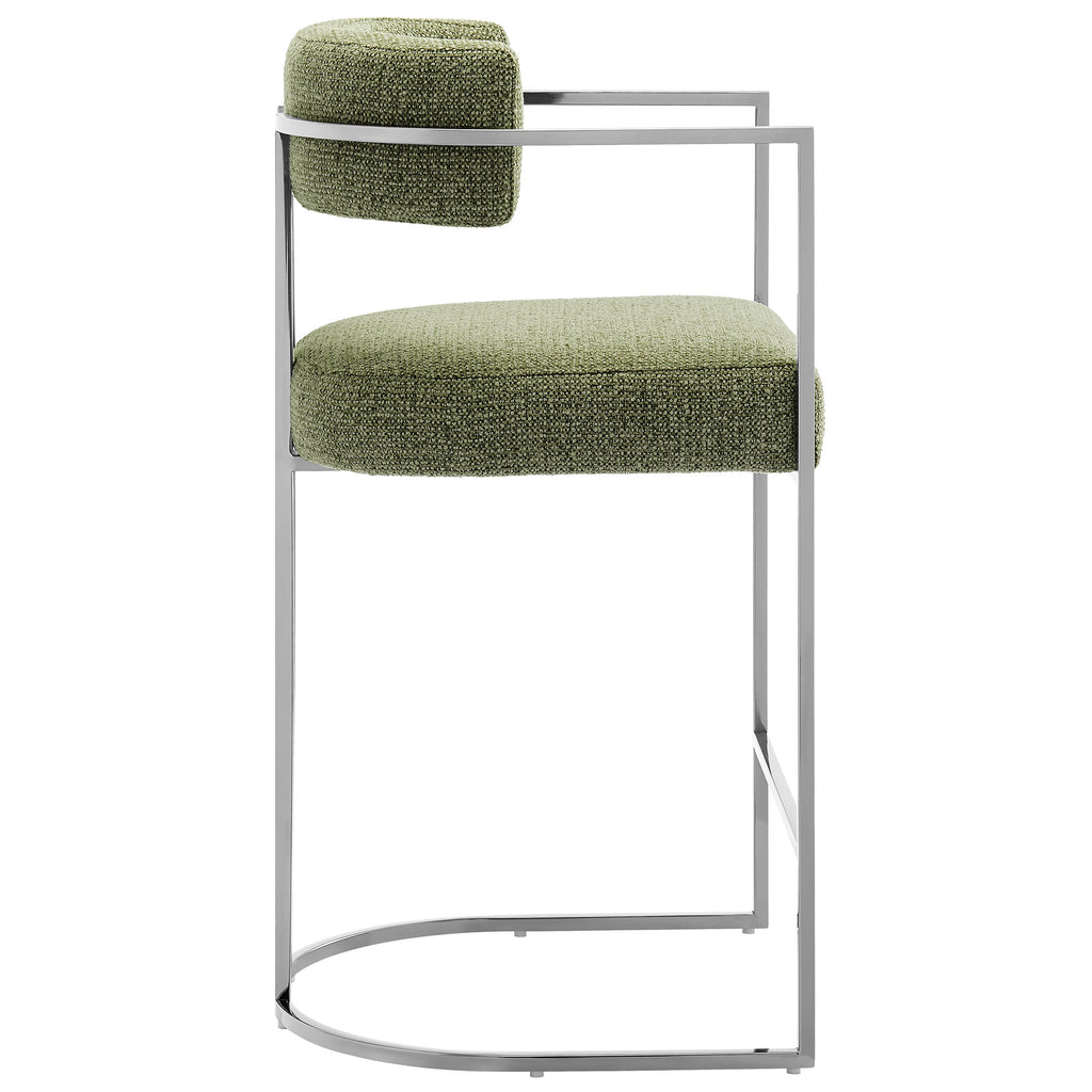 Huron Curved Back Fabric and Metal Counter Stool - Silver Leaf