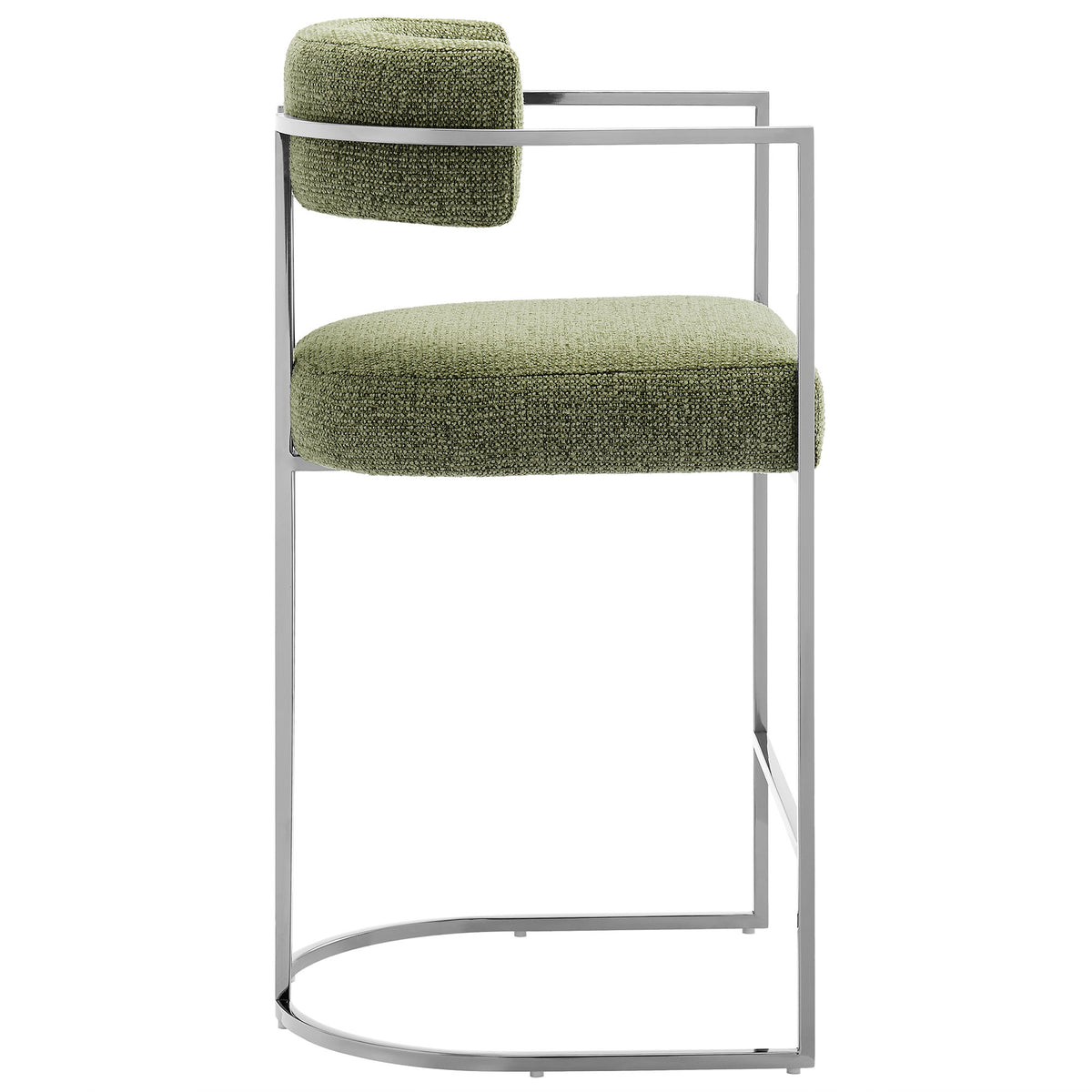 Huron Curved Back Fabric and Metal Counter Stool - Silver Leaf