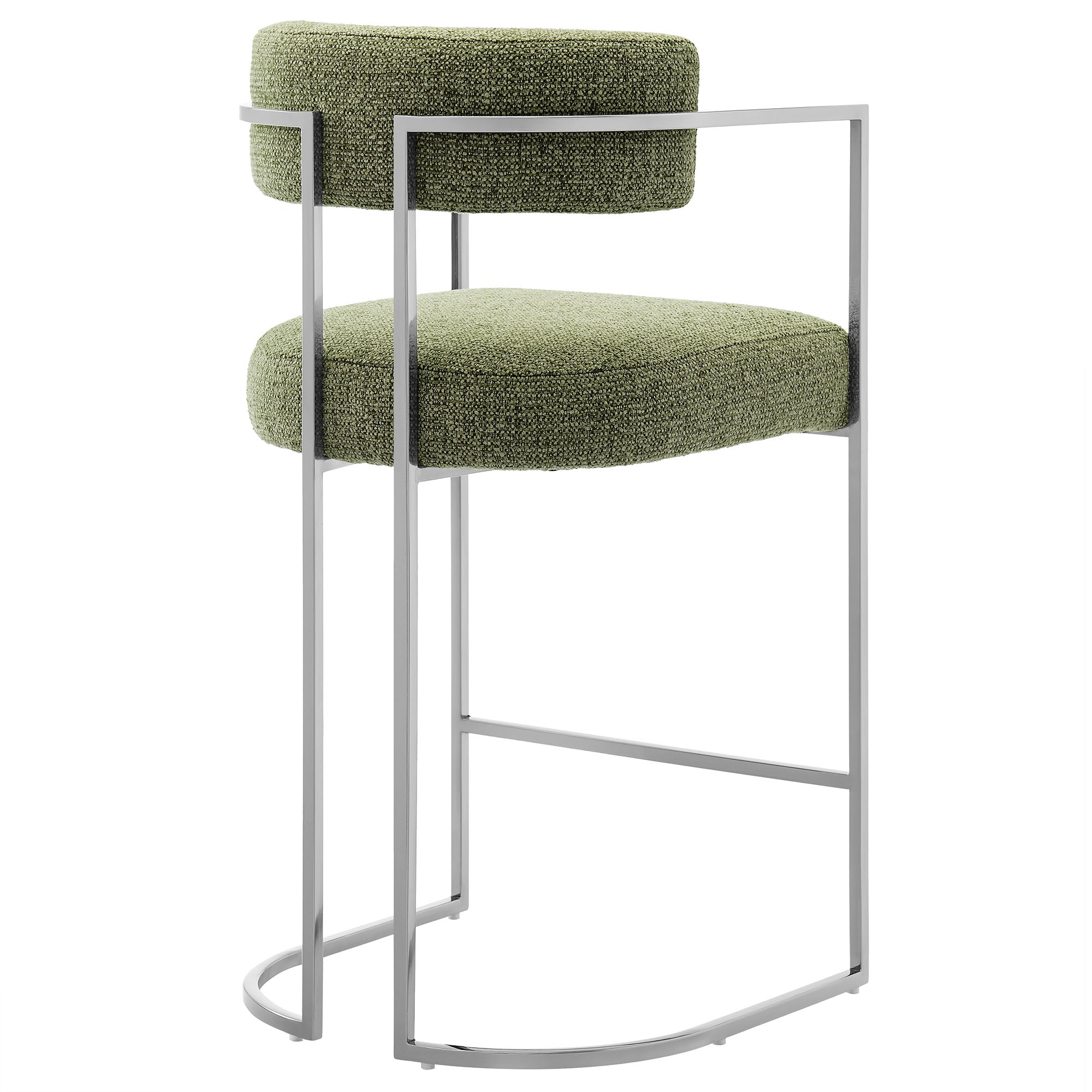 Huron Curved Back Fabric and Metal Counter Stool - Silver Leaf
