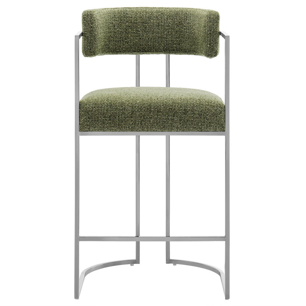 Huron Curved Back Fabric and Metal Counter Stool - Silver Leaf