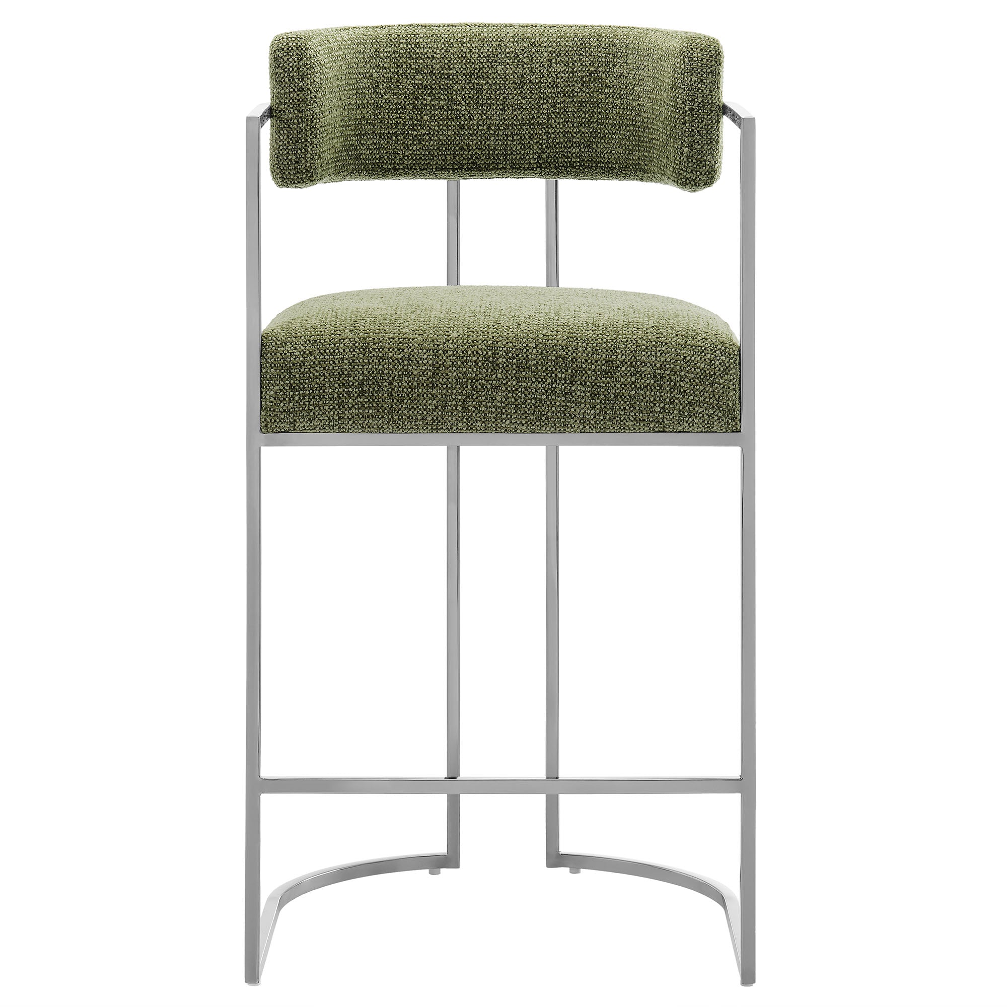 Huron Curved Back Fabric and Metal Counter Stool - Silver Leaf