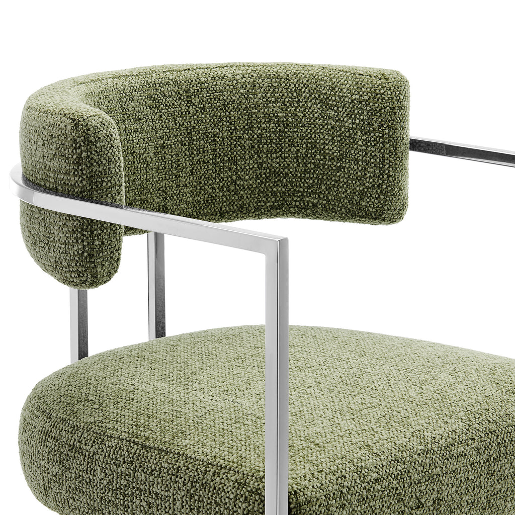 Huron Curved Back Fabric and Metal Counter Stool - Silver Leaf