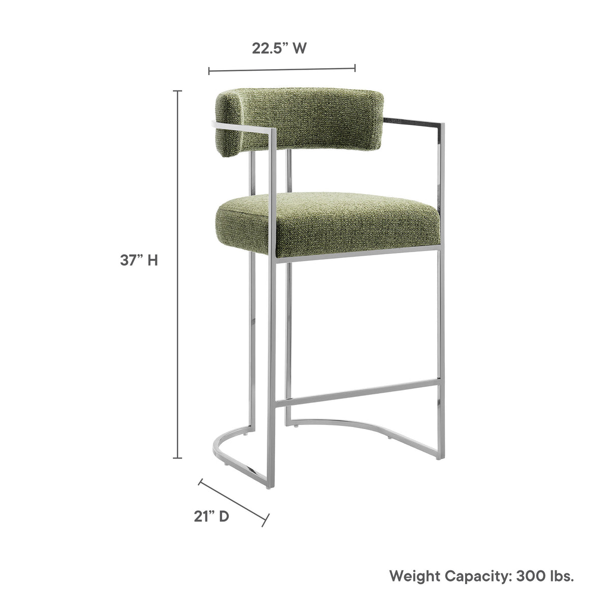 Huron Curved Back Fabric and Metal Counter Stool - Silver Leaf