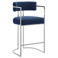 Huron Curved Back Fabric and Metal Counter Stool - Silver Navy