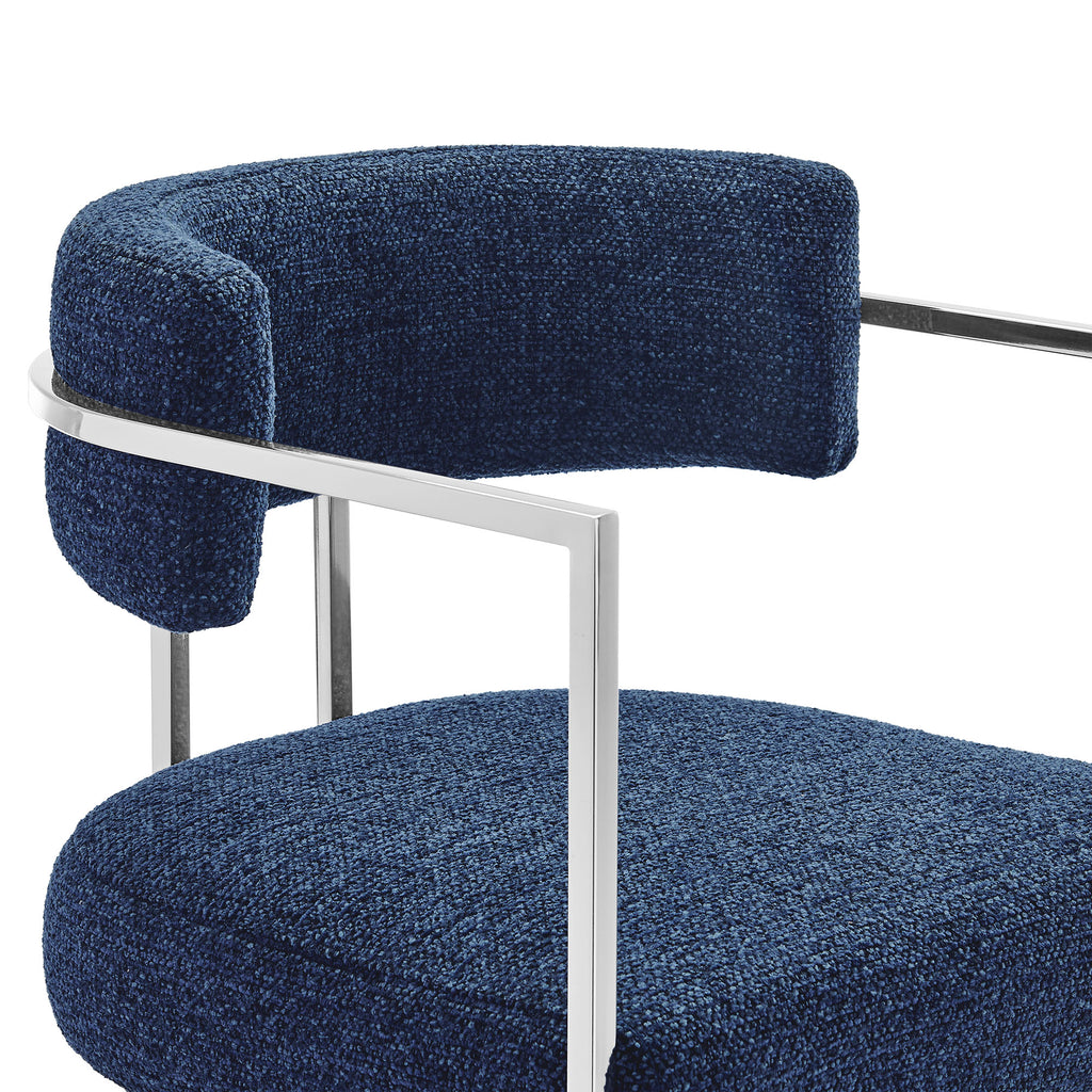 Huron Curved Back Fabric and Metal Counter Stool - Silver Navy
