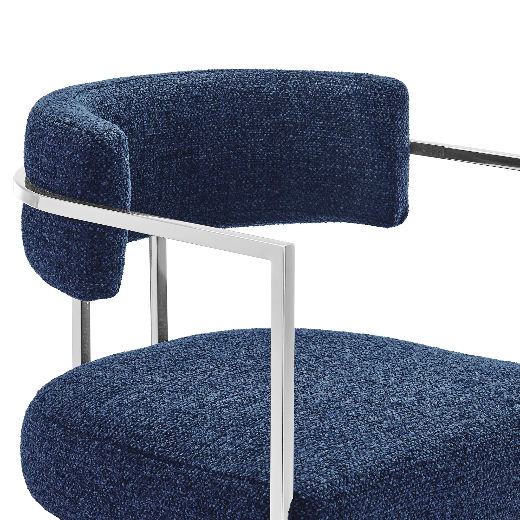 Huron Curved Back Fabric and Metal Counter Stool - Silver Navy