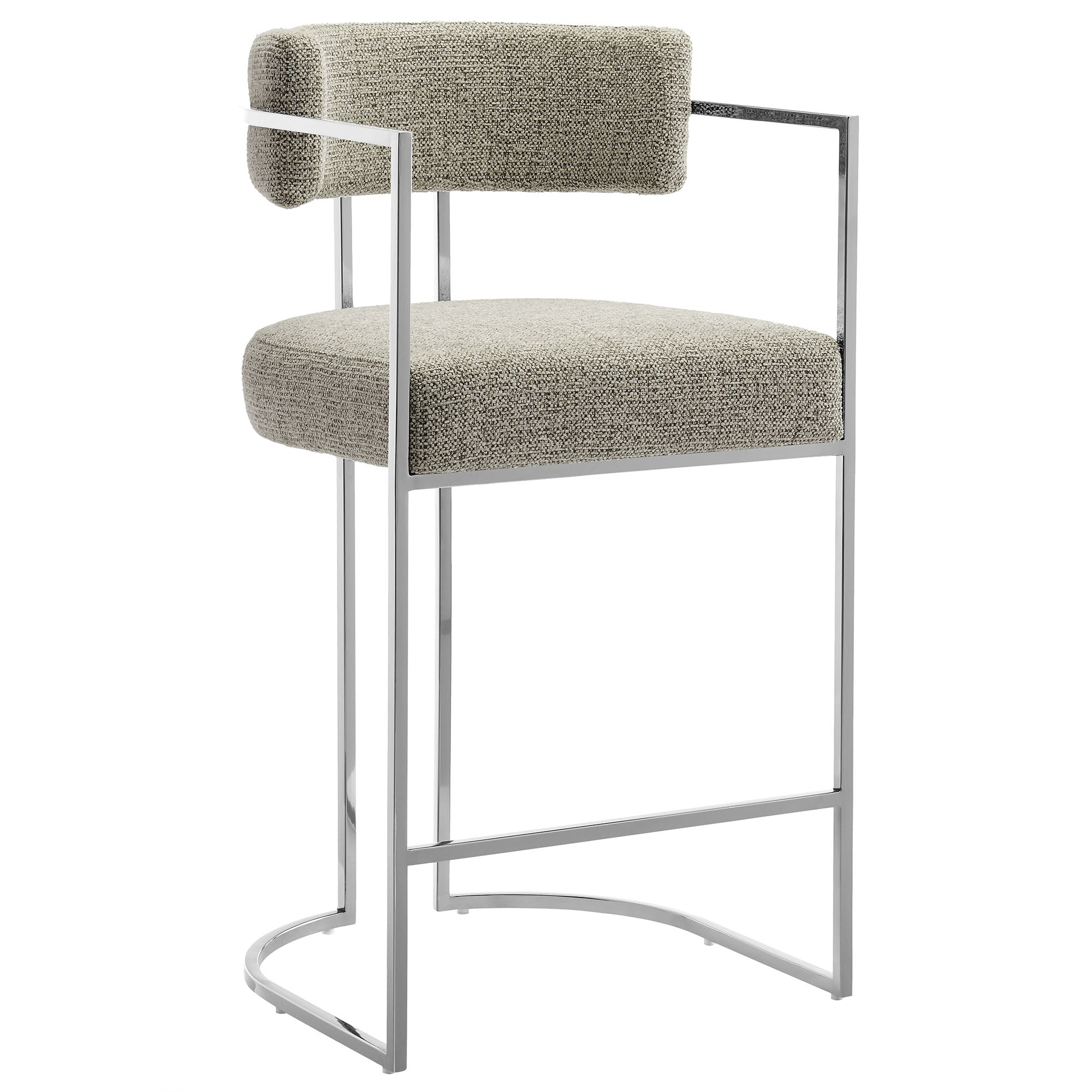 Huron Curved Back Fabric and Metal Counter Stool - Silver Wheat