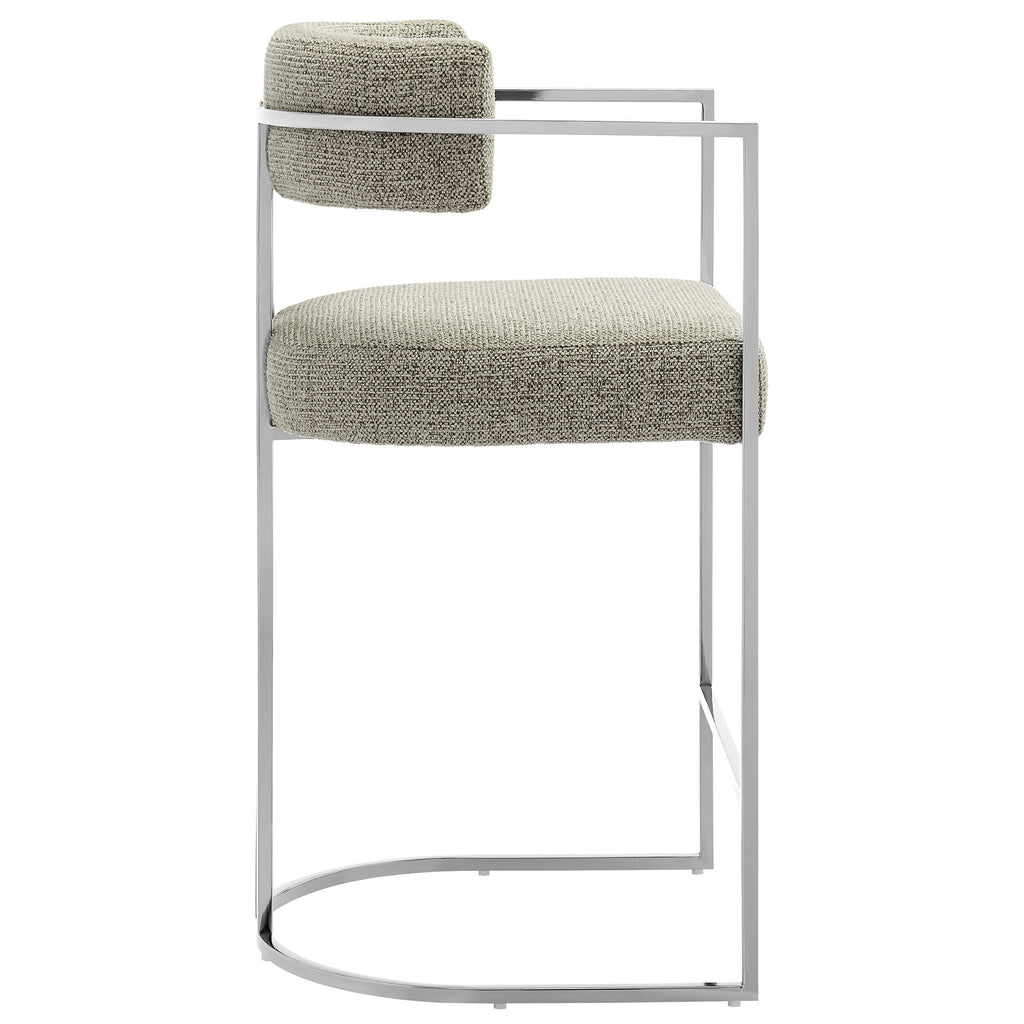 Huron Curved Back Fabric and Metal Counter Stool - Silver Wheat