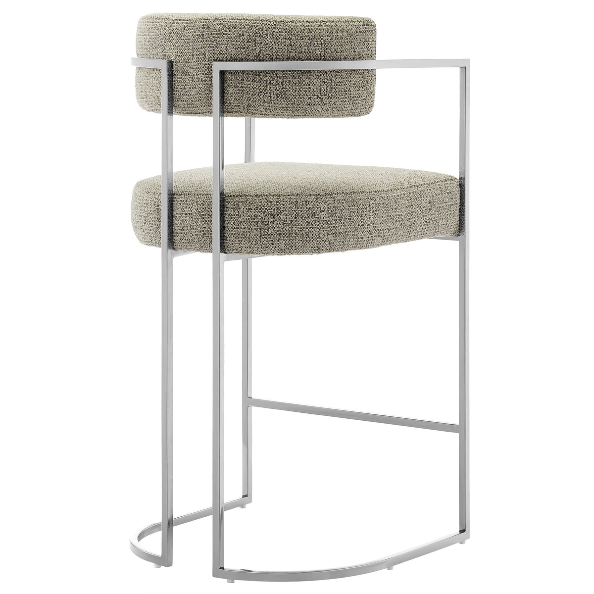 Huron Curved Back Fabric and Metal Counter Stool - Silver Wheat