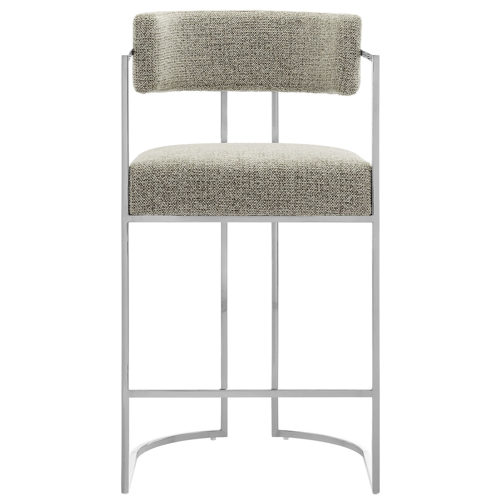 Huron Curved Back Fabric and Metal Counter Stool - Silver Wheat