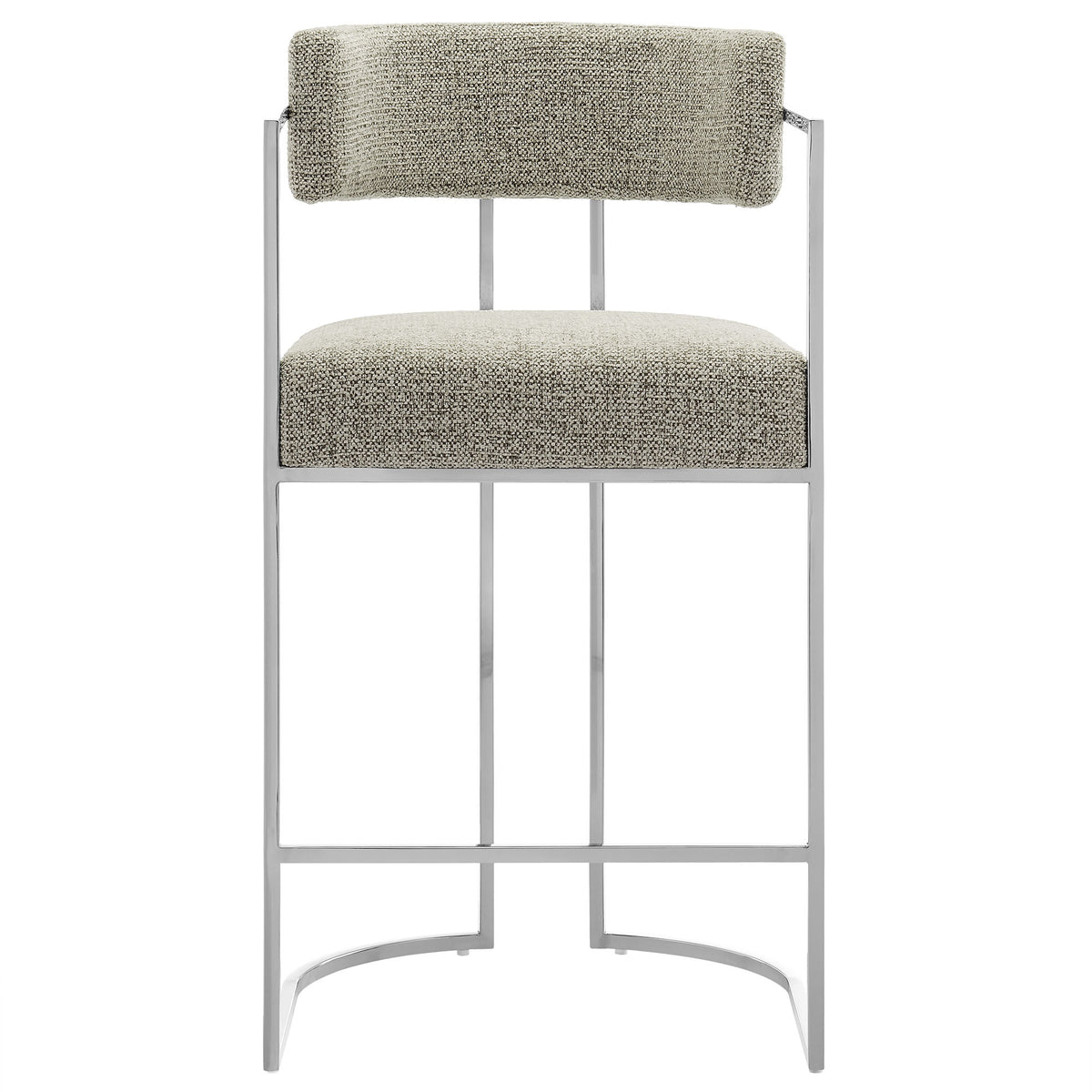 Huron Curved Back Fabric and Metal Counter Stool - Silver Wheat