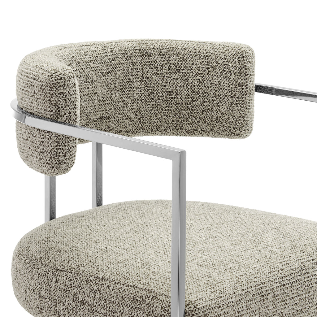 Huron Curved Back Fabric and Metal Counter Stool - Silver Wheat