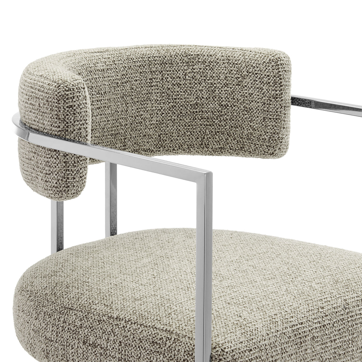 Huron Curved Back Fabric and Metal Counter Stool - Silver Wheat