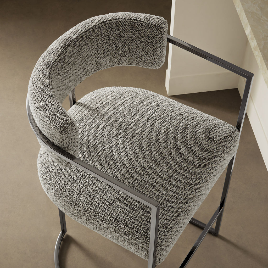 Huron Curved Back Fabric and Metal Counter Stool - Silver Wheat