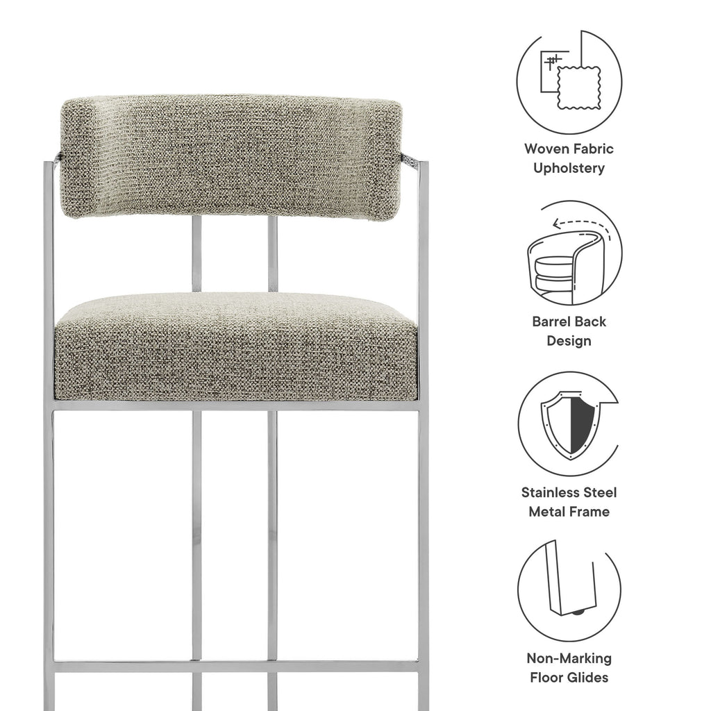 Huron Curved Back Fabric and Metal Counter Stool - Silver Wheat