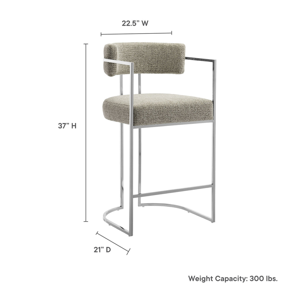 Huron Curved Back Fabric and Metal Counter Stool - Silver Wheat
