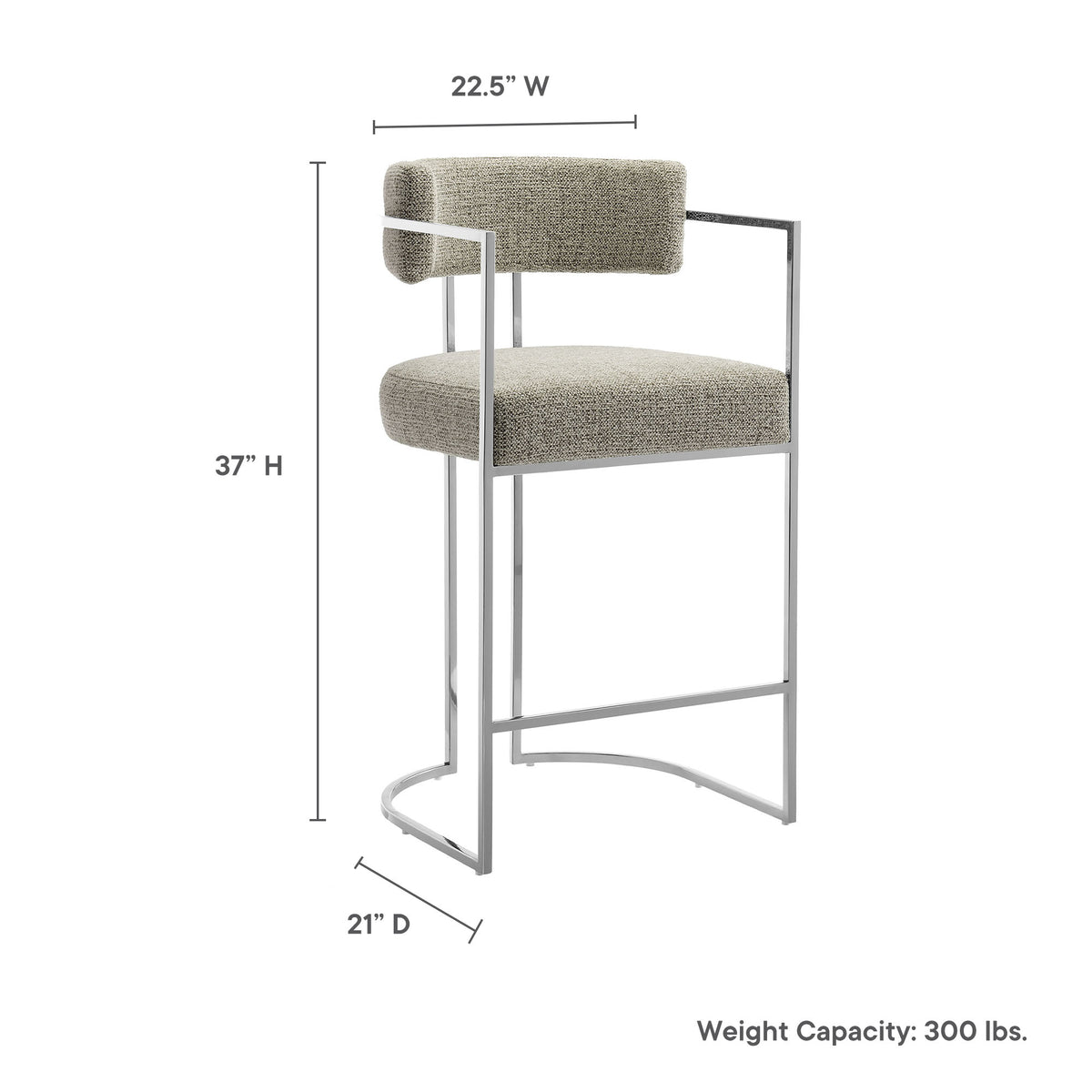 Huron Curved Back Fabric and Metal Counter Stool - Silver Wheat