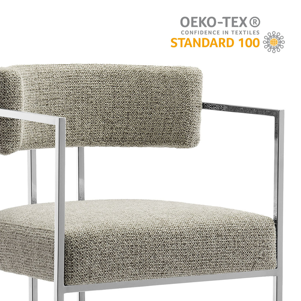 Huron Curved Back Fabric and Metal Counter Stool - Silver Wheat