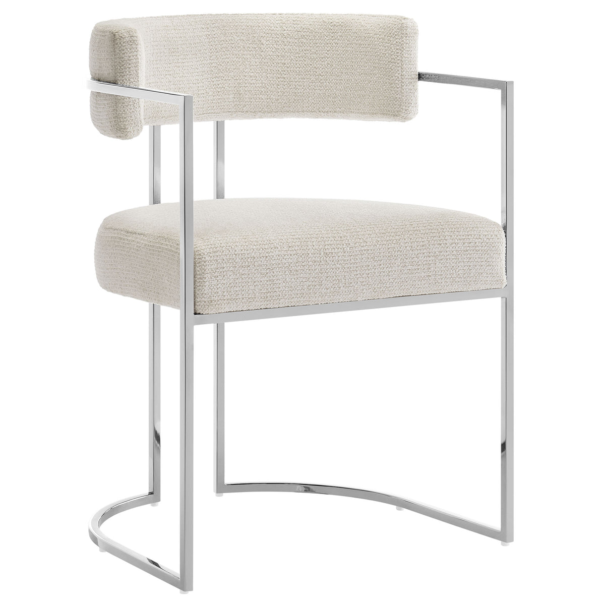 Huron Curved Back Fabric and Metal Dining Accent Chair - Silver Cream