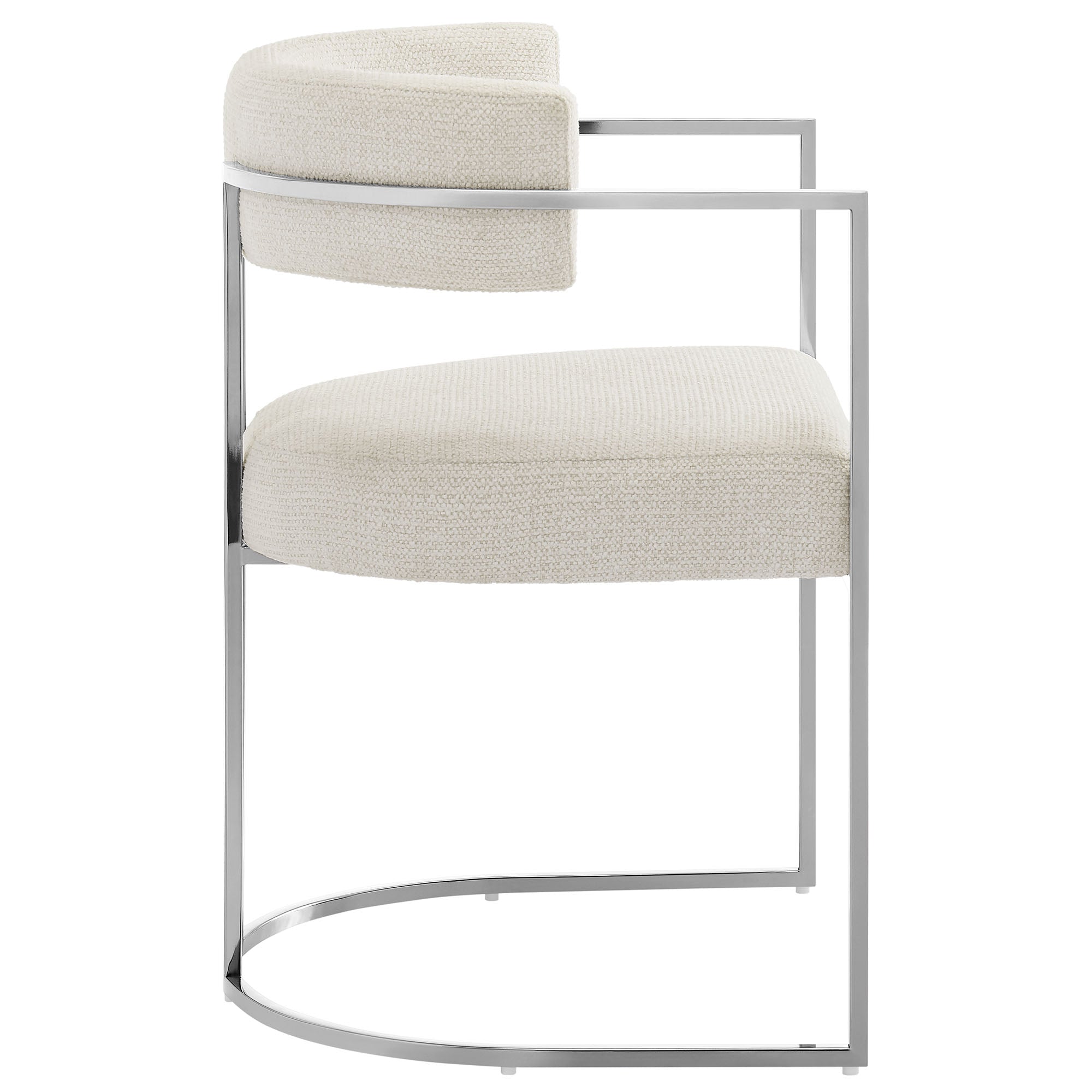 Huron Curved Back Fabric and Metal Dining Accent Chair - Silver Cream