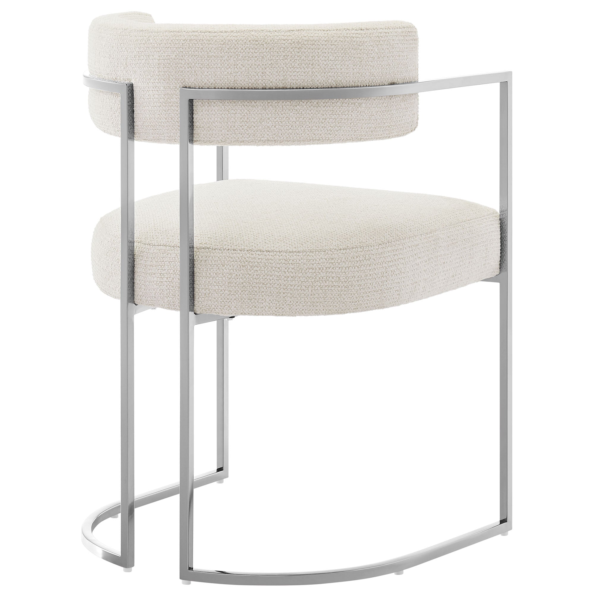 Huron Curved Back Fabric and Metal Dining Accent Chair - Silver Cream