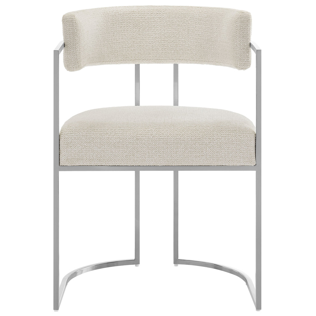 Huron Curved Back Fabric and Metal Dining Accent Chair - Silver Cream