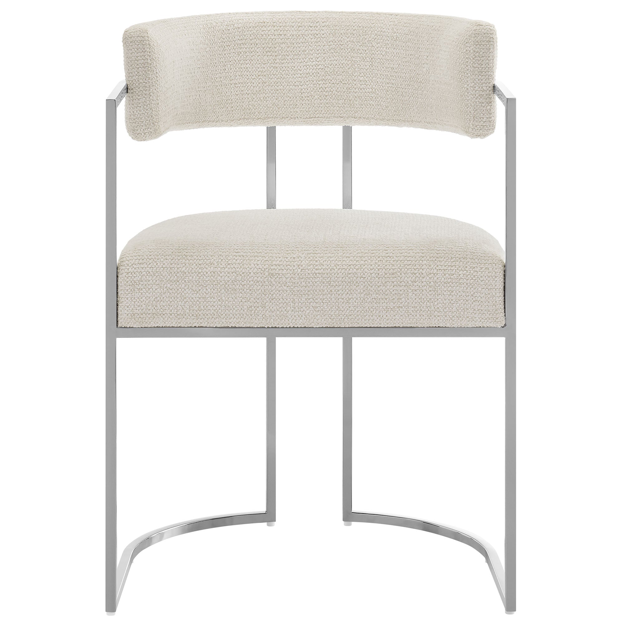 Huron Curved Back Fabric and Metal Dining Accent Chair - Silver Cream