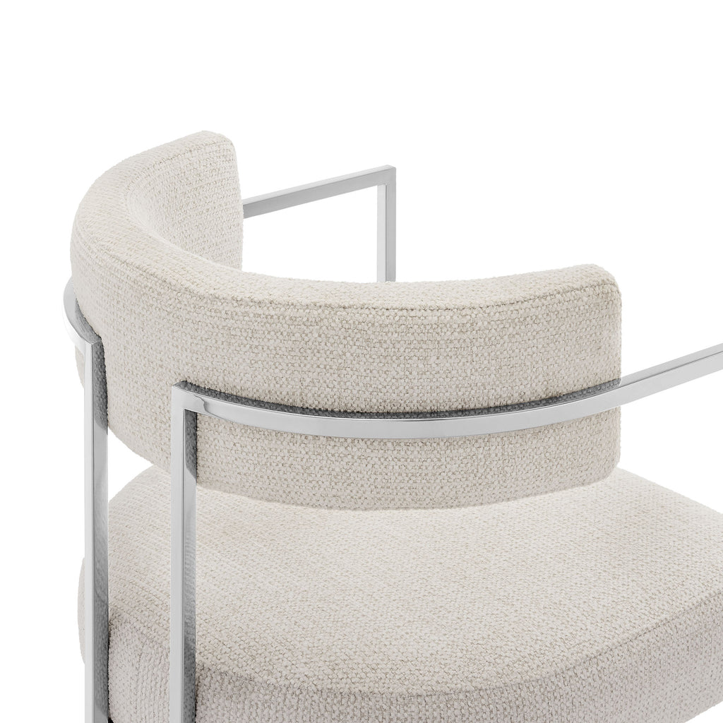 Huron Curved Back Fabric and Metal Dining Accent Chair - Silver Cream