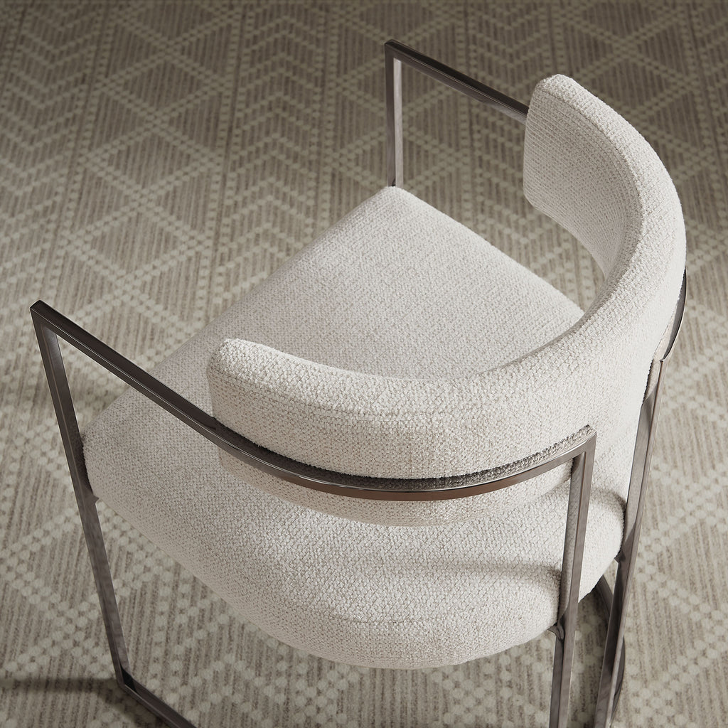 Huron Curved Back Fabric and Metal Dining Accent Chair - Silver Cream