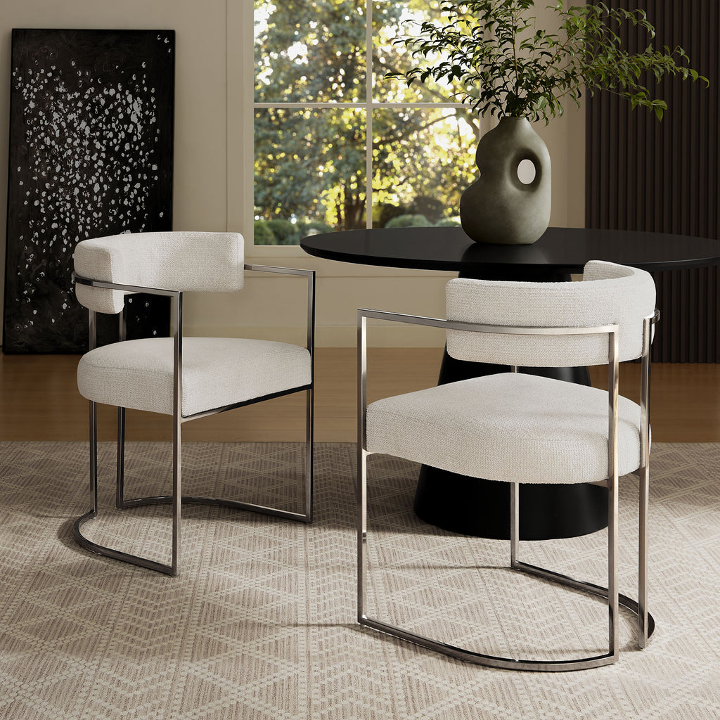 Huron Curved Back Fabric and Metal Dining Accent Chair - Silver Cream