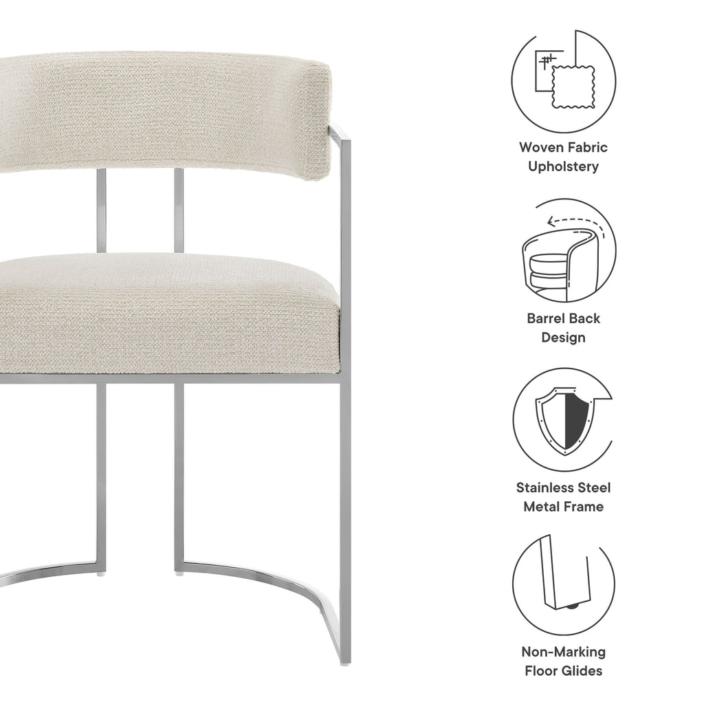 Huron Curved Back Fabric and Metal Dining Accent Chair - Silver Cream
